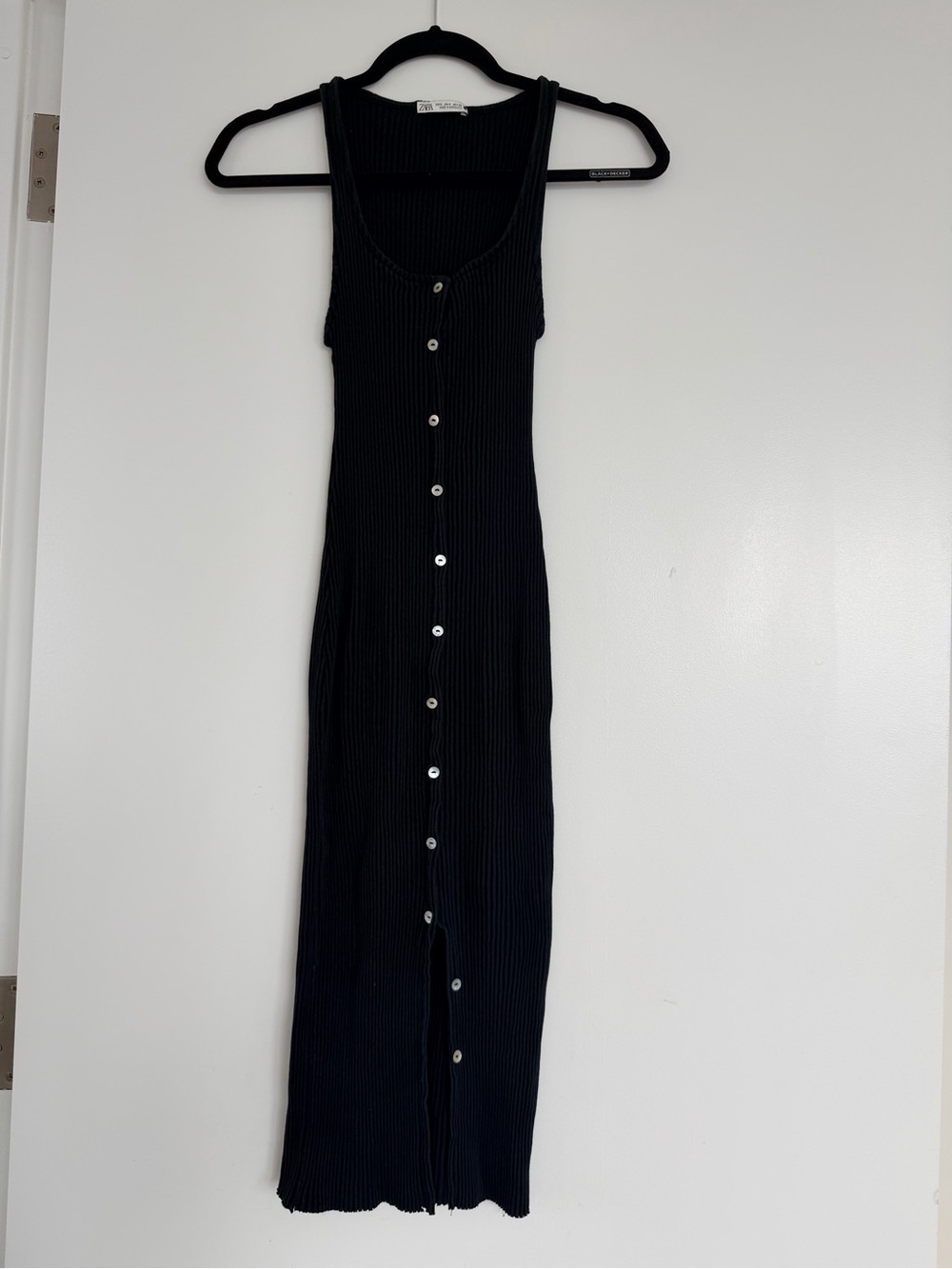Zara Ribbed Button-Front Midi Dress - Black